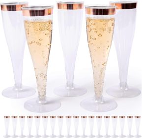 Set of 24 Plastic Champagne Flutes with Rose Gold Rim - 4.5 oz - Shatterproof Disposable Glasses - Elegant Design - Ideal for Weddings Set of 24 Plastic Champagne Flutes with Rose Gold Rim - 4.5 oz - Shatterproof Disposable Glasses - Elegant Design - Ideal for Weddings